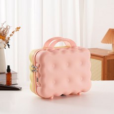 새로운 14인치 화장품 케이스 귀여운 미니 수납함 기념품 휴대용 여행 가방 대용량 스, 핑크와 옐로우 컬러 블로킹