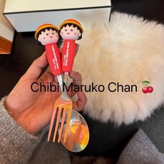 櫻桃小丸子 聯名不鏽鋼叉子 可愛兒童餐具, 1個, 小丸子紅色叉子
