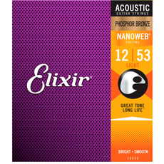 [이에스피] 엘릭서 통기타 스트링 나노웹 포스포 브론즈 미국생산 정품, 16052 라이트 012-053, 1개