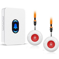 Daytech 무선 간병인 호출기 통화 버튼 노인/환자/장애인을 위한 가정 생활 경고 시스템 비상 버튼 2개 1 300피트 이상 수신기, 2 call buttons + 2 receivers