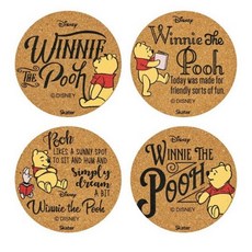 곰돌이 푸 리딩 코르크 컵받침 4p-Set 카페 코스터, 1개