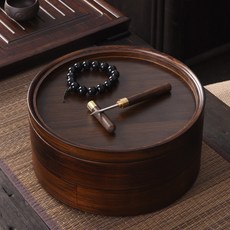 보이차 보관함 원목 찻입 간식상자 다도 보관용기 보관통 티박스 차케이스차트레이, 1개, A.대나무 원형 단층 뚜껑 X(호두색)