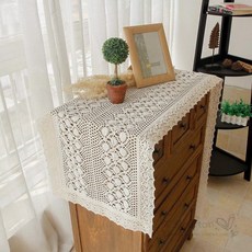 테이블러너 천 뜨개 패브릭 27*120cm 봉미-베이지코너, 봉미-베이지트렁크, 1개