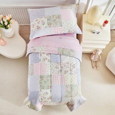 Joyreap 4피스 면 유아용 침구 세트 - 패치워크 핑크 디자인 여아용 유아 이불 세트 퀼트 이불 매트리스 커버 탑 시트 및 베개 커버 포함, 블랙