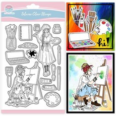 GLOBLELAND Painter 패셔너블한 여성용 투명 스탬프 스크랩북용 페인트 브러시 페인팅 도구 실리콘 레이디 카드 제작용 DIY 엠보싱 저널링 116101, GLOBLELAND Painter 패셔너블한 여성용 투