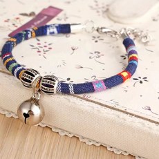 寵物鈴鐺項圈, 白鈴鐺 寶藍色民族風項鍊,XS （繩長16釐米 1.5公斤幼犬貓）, 1個