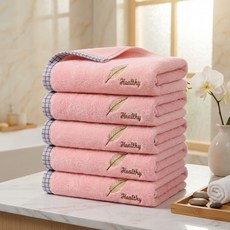 [재고 정리 세일] 호텔수건 호텔 수건 40수 수건 집들이선물 세면 타월 정교한 자수 타월, 5개, 핑크색