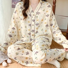 100% 순면 봄여름 이중 거즈 산후조리 세트 임산부 잠옷 여 수유복