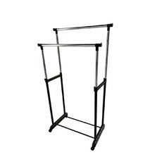 黎瓦家居雙桿雙槓衣架 吊衣架 掛衣架 晾衣架 附滾輪 收納便利 可伸縮掛衣架 衣櫃 diy衣架, 黑色, 黑色