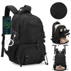 Firina 경량 대용량 여행용 백팩 아웃도어 등산 캠핑 데일리 더블 숄더 가방, 블랙