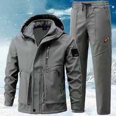 남성 간절기 후드 바람막이 후리스 점퍼 + 밴딩 조거팬츠 루즈핏 빅사이즈 가을 겨울 작업복 등산복