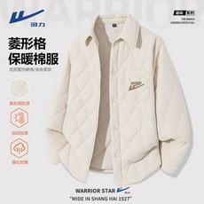 Warrior 回力 男款菱形格加絨加厚翻領運動休閒棉服