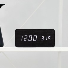 직사각 우드 LED 무소음 탁상시계 알람 디지털 인테리어 시계 D6035, 블랙우드