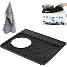 커피 바 액세서리를 위한 Breville 870880 에스프레소 탬퍼 매트 및 극세사 천 식품 등급 실리콘 바리스타 타월과 호환되는 던키브 머신 탬핑 액세서리그레이, black and gray