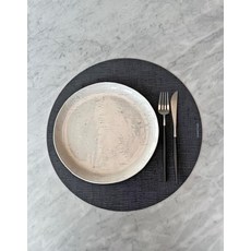 Modern-twist 38.1cm(15인치) 원형 실리콘 플레이스 매트 BPA PVC 프리 테이블 식기 세척기 사용 가능 빨대에 리넨 프린트 1팩 337779, Black