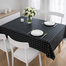 PEVA 방수 식탁보 체크 테이블보 방수 테이블커버 식탁매트 주방테이블보, 1개, 90X140cm, 블랙
