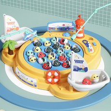 兒童電動旋轉磁性釣魚玩具親子互動燈光音樂大號釣魚盤, 中號電動小島釣魚臺【不含電池】, 1個