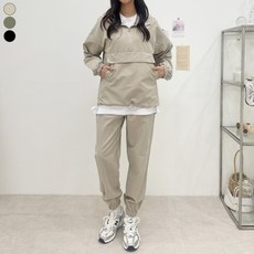 블레스유 남녀공용 오버핏 아노락 조거팬츠 반집업세트 긴팔 트레이닝 상하세트
