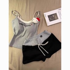 Kitty 貓 吊帶 睡衣 套裝 少女 夏季 可外穿 背心 短褲 家居服