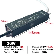풀파워 방수 변압기 220V에서 12V 24V로 전환 전원 공급 장치 200W 가정용 조명 라이트 스트립 디밍, 01 DC 12V, 08 36W
