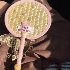 小蒲扇 珍珠蒲扇 圓形扇子 手工辣妹公主戶外手搖夏日扇, 粉色圓形珍珠蒲扇（無鏈無環）