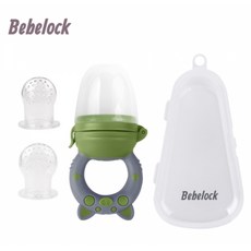 BeBeLock 奶嘴水果棒 小豬(綠/紫) 附收納盒 含3個月咬嘴 6個月咬嘴, 綠, 1個