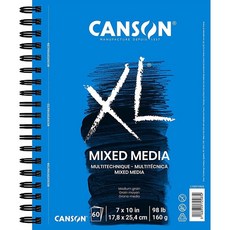 Canson XL 시리즈 믹스 페이퍼 패드 고중량 고급 질감 대형 크기 습식 또는 건식 매체용 측면 와이어 바인딩 160g 14 x 21.6cm(5.5 x 8.5인, 사이드 와이어, 혼합 매체