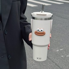 不鏽鋼保溫杯附杯套 316不鏽鋼水壺 2000ML大容量保溫瓶 保溫保冷隨行杯 附蓋保溫壺 戶外泡茶壺 (隔日達), 1個, 香腸嘴保溫杯 白色900ML 送大嘴貼