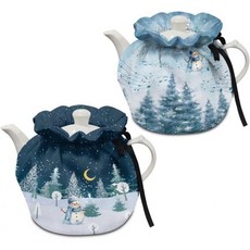 단열 주전자 커버 티포트 코지 주방 티팟 먼지 아침 식사 냄비 워머 커버고무밴드 포함 벌새와 꽃 프린트, 파란 눈사람