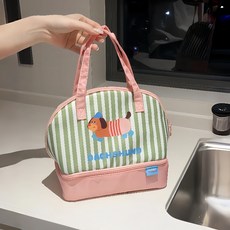 머스코 보냉가방 보온가방 보온보냉 피크닉백 도시락가방 29NSI, 화이트와 그린 스트라이프 닥스훈트 이중