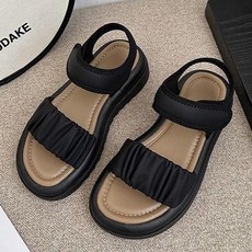 氣質厚底舒適一字式扣帶涼鞋, 黑色