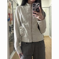 美式復古機車夾克外套女，寬鬆短款上衣