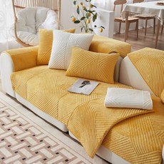 따뜻한 닦았 커버 Slipcovers 소파 타월 유니버설 미끄럼 방지 소파 커버 거실 장식 카파 드 소파, [03] W70 x L180cm 1pcs, 노란색, 1개