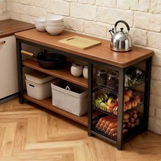 SeekFun 주방 수납장 하중200kg 3단 렌지대 업그레이드 테이블 철제 바구니 튼튼한 와이드 식탁 책상 수납 선반, Black/블랙