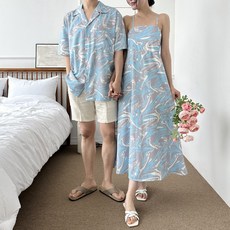 커플룩 시밀러룩 여름커플룩 남자셔츠 웨이브 남녀 커플 비치웨어 썸머룩 SD-240614