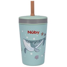 Nuby Thirsty Kids 실리콘 플렉스스트로 단열 유아용 컵 - 355ml(12온스) - 스테인리스 스틸 및 누출 방지 - 18개월 이상 - 공룡, Ocean, Ocean