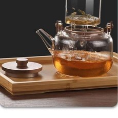 耐高溫玻璃提樑茶壺，細條紋壺身，附煮茶漏，1000ml, 細條紋壺1000ml   煮茶漏, 1000ml