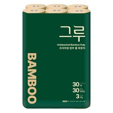 삼정펄프 그루 프리미엄 밤부 천연펄프 3겹화장지 30M 30롤 1팩, 1개, 30개입