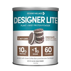 Designer Wellness Designer Lite 저칼로리 천연 단백질 프리바이오틱 섬유 주요 비타민 및 미네랄 초콜릿 쿠키 & 크림 256g(9온스), 9.03 Ounce (Pack of 1), 9.03 Ounce (Pack of 1)