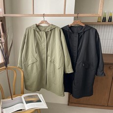 다잇템 여자 나일론 H라인 야상점퍼 다크컬러 롱코트