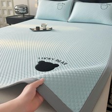 LUCKY BEAR 涼感墊, 幸運熊藍 高分子PE涼感科技,120x200 涼席 枕套單個