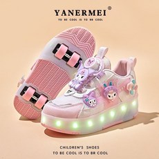 賣場新品可拆卸女童輪滑鞋輕便滑輪運動充電溜冰鞋運動充電女童可拆卸童鞋HeelysRampage女童溜冰鞋女童輪BISS, 1個, 粉色 [低版] 基本款,35 / 22.5 厘米