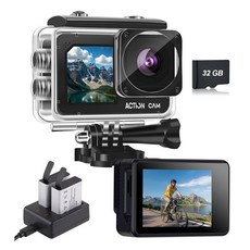 NVGFELIS 액션 카메라 FHD 1080P 16MP 다기능 32GB /40M 스크린 스포츠 2개 131FT 카메라 배터리 헬멧 포함 메모리 듀얼 - 자전거용 카드 및 방수, 블랙.