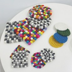 폼폼 양모펠트 티 코스터 컵받침 냄비받침 집들이선물, 냄비 회색 원형, 1개