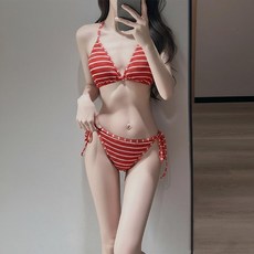 連身泳衣女 分體三件套 星星印花 長袖防曬 比基尼泳衣, 125102紅色,XL