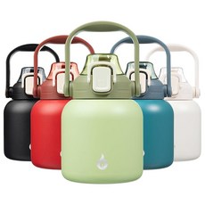 BJPKPK 스테인리스 푸시 오픈 핸들 워터보틀 1035ml 레드, 27 Ounces, 27온스 라이트 그린