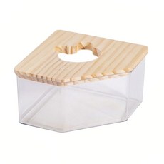 透明倉鼠浴室 附木製階梯 可愛造型頂蓋 倉鼠沙浴盆 寵物清潔用品, 五角浴室 大, 1個