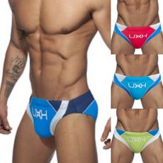 UXH新款低腰明線拼色貼身立體附罩杯防走光男生三角泳褲-台灣發貨