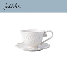 줄리스카 Jardins du Monde Tea Cup and Saucer (2set / 4pc) 9oz(0.26 L) 6.5 in (17X17cm), 2세트, Whitewash, Tea Cup & Saucer set
