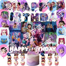 kpop 獵魔女團生日派對裝飾拉旗氣球背景布J系列 (台灣發貨 臺現), 1個, J02 背景布大套裝